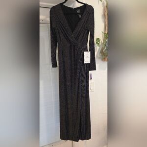 NWT NW Nightway Formal Gown Dress Navy and Gold Size 8